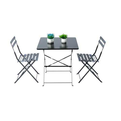 Outdoor Set Stretched Square Table and Slat Chairs